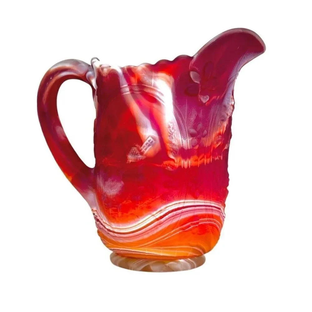 Imperial slag glass red and white vintage pitcher